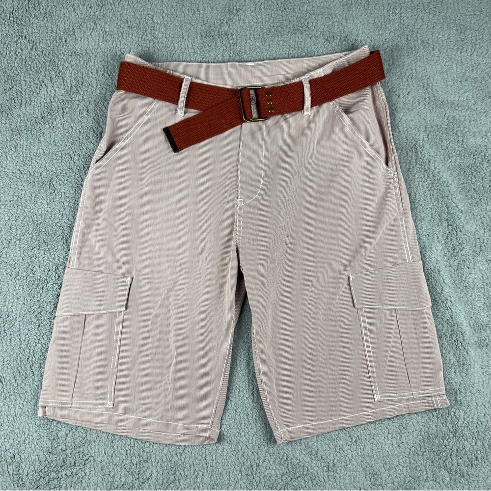 Levis Cargo Shorts Mens 33 Red White Stripes with Maroon Belt Cotton